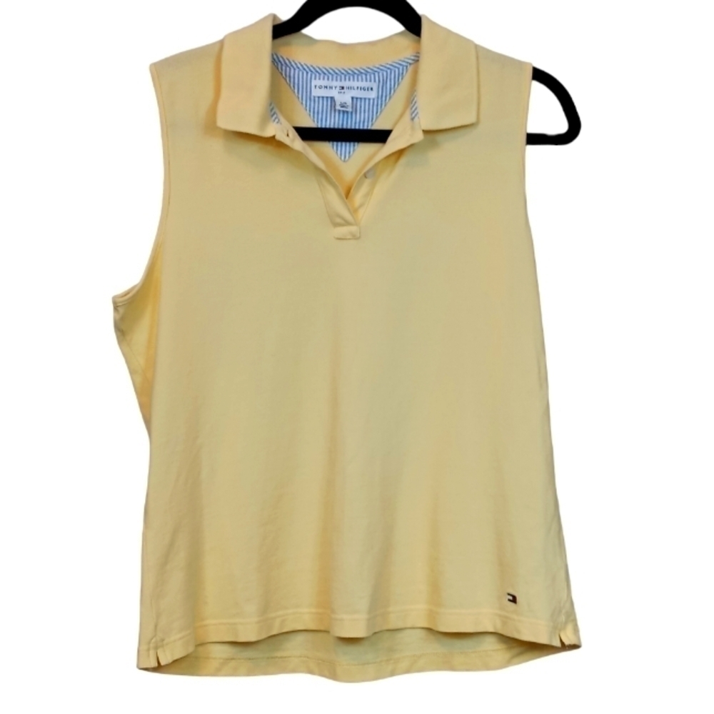 Tommy Hilfiger sleeveless yellow collared polo golf shirt size large - Picture 1 of 7